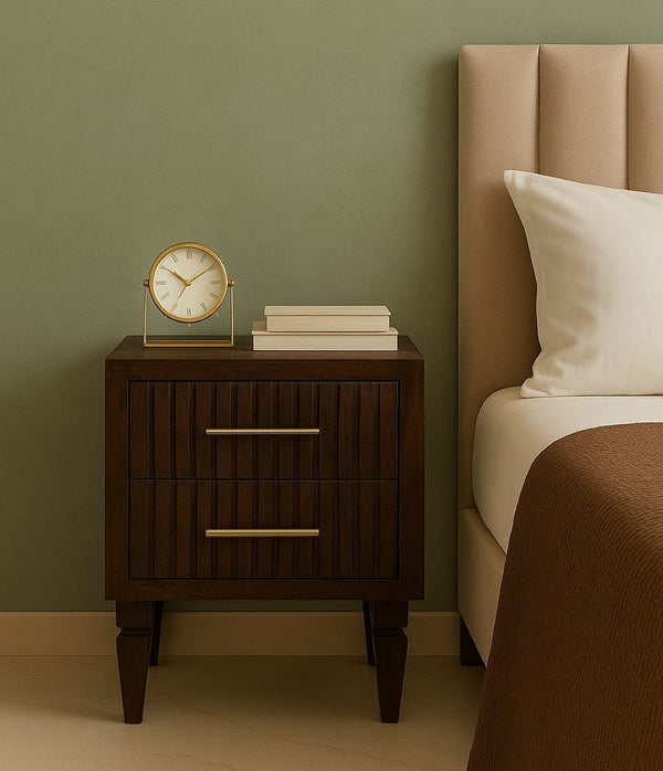 Fluted Mango Wood Two-Drawer Nightstand