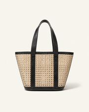 Leather Trim Cane Weave Carryall Bag
