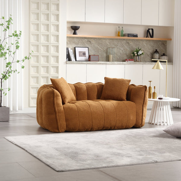 Channel-Tufted Boucle Loveseat Sofa — scale reference and proportion detail