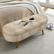 Oval Upholstered Storage Bench Wood Legs