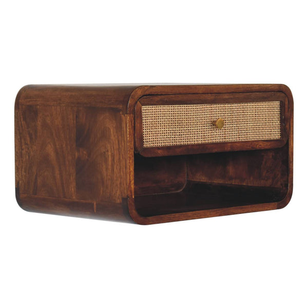 Woven Rattan Wall-Mounted Bedside Table