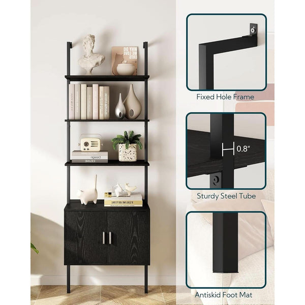 Wood-Grain Ladder Bookshelf with Cabinet – book case (view 5) | Roost & Roam