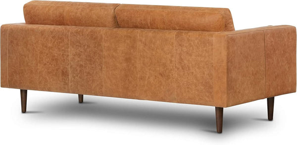Cognac Leather Mid-Century Bolster Sofa