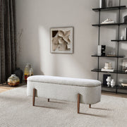 Ivory Bouclé Storage Bench with Hidden Compartment