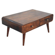 Curved Mango Wood Two-Drawer Coffee Table