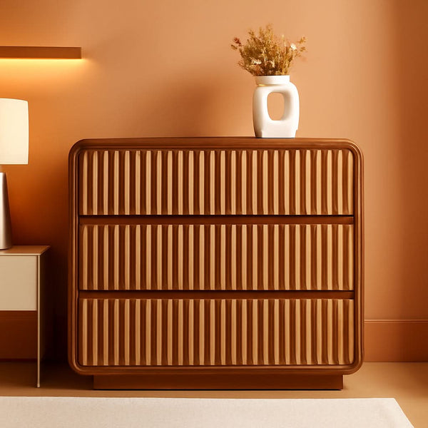 Fluted Walnut-Finish Three Drawer Dresser
