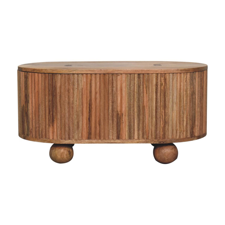 Fluted Mango Wood Oval Storage Coffee Table