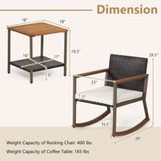 Three Piece Rocking Bistro Set With Cushions And Coffee Table For Outdoor Rattan Patio Off White
