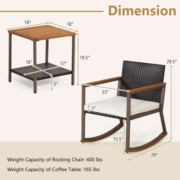 3-Piece Rattan Rocking Bistro Set