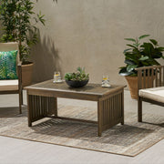Slatted Acacia Outdoor Coffee Table — back and side profile detail