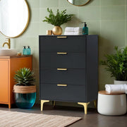 Black Engineered Wood 4-Drawer Dresser
