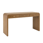 Walnut Finish Curved Console Table, 3-Drawer