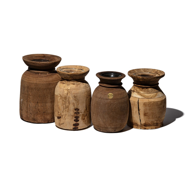 Vintage Wooden Pot with Glass Cylinder