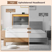Upholstered King Bed Frame With LED and Charging