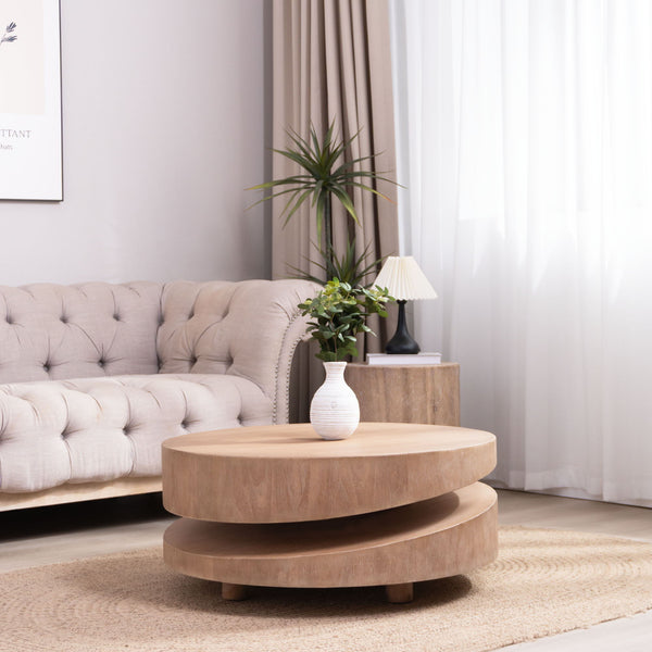 Round Rustic Natural Wood Coffee Table