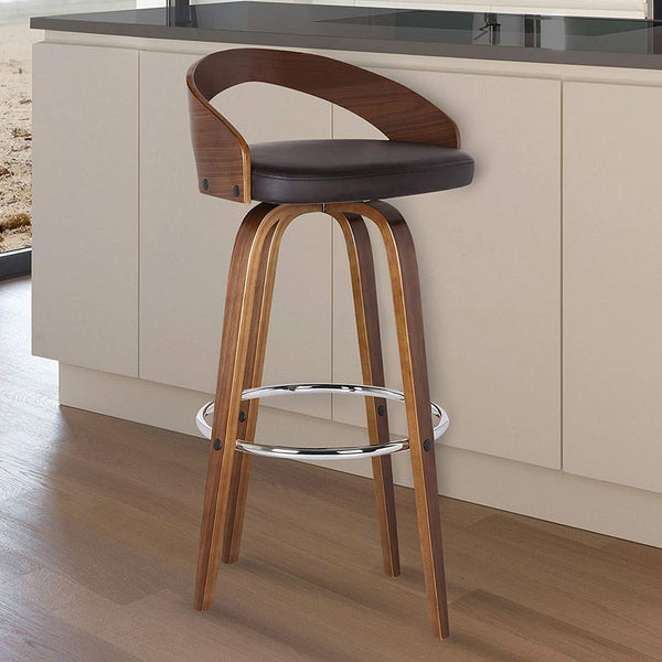 Walnut Wood-Grain Swivel Counter Stool