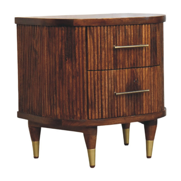 Ribbed Mango Wood Brass-Tipped Nightstand