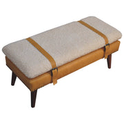 Boucle Leather Strap Upholstered Bench