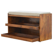 Mango Wood Linen-Top Shoe Storage Bench