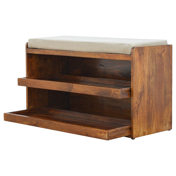 Mango Wood Linen-Top Shoe Storage Bench