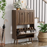 Walnut Finish Shoe Cabinet, Mid-Century Modern