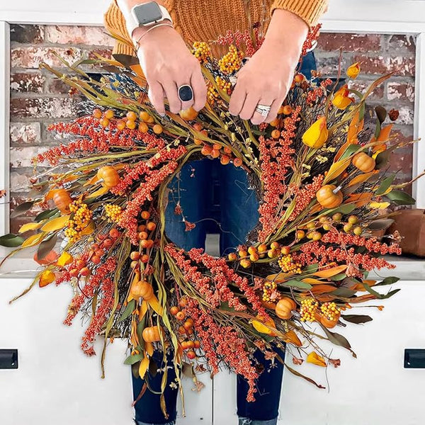 Harvest Berry and Pumpkin Fall Wreath