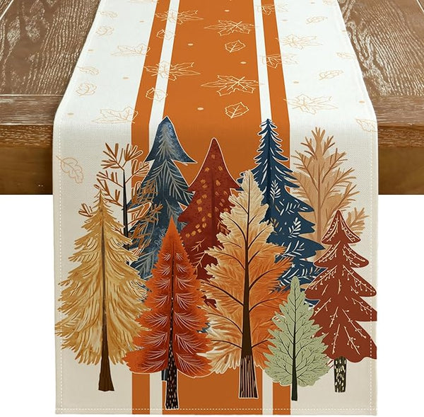 Autumn Forest Print Linen-Look Table Runner