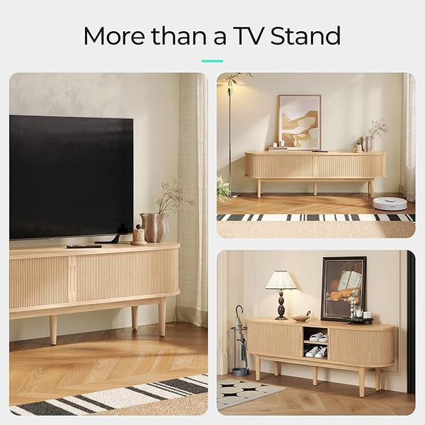 Oak Fluted 70-Inch TV Stand with Tambour Door