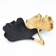 Matte Black Gold Ginkgo Leaf Tray Set