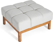 Grid-Tufted Linen-Look Square Ottoman