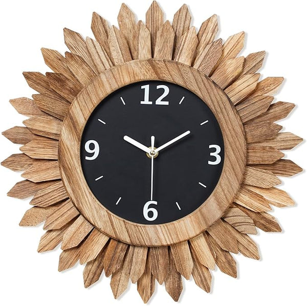 Rustic Brown 14-Inch Wood Sunburst Wall Clock
