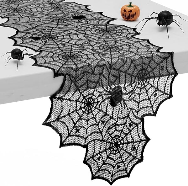 Black Lace Spider Web Table Runner