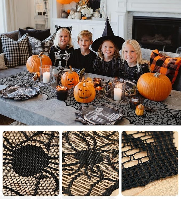 Black Lace Spider Web Table Runner