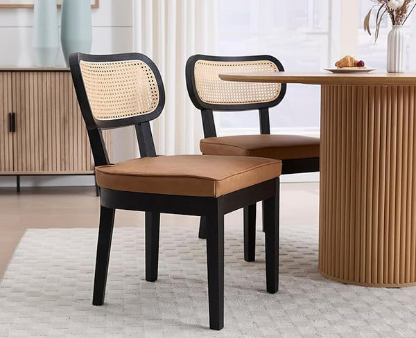 Cane-Back Faux Leather Dining Chairs Set
