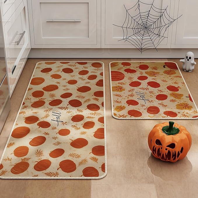 Pumpkin Print Kitchen Mat Set