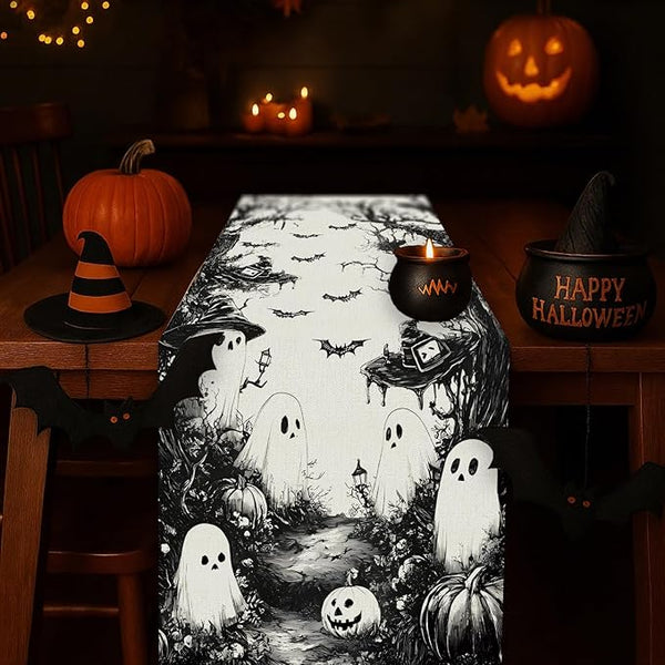 Ghost Print Halloween Table Runner