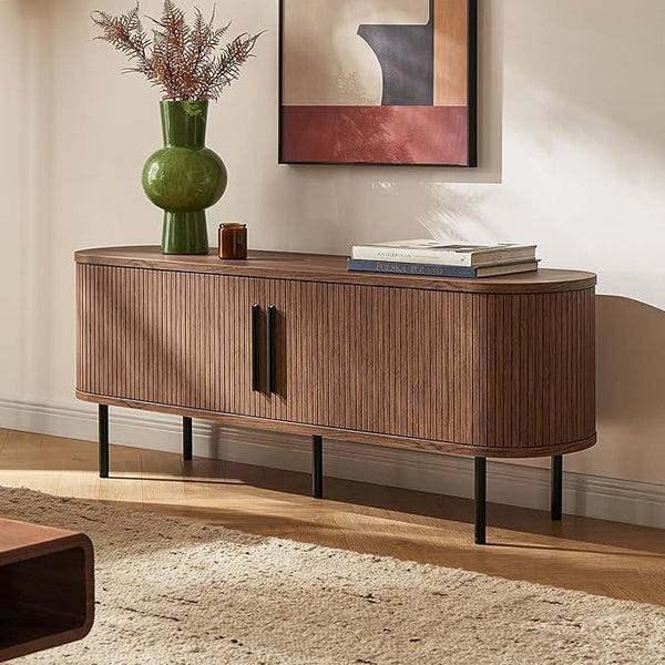 Walnut 59-Inch Tambour TV Stand with Storage