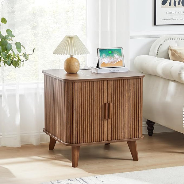 Walnut 24" Large Square End Table with Charging Station
