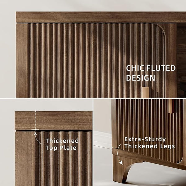 Tall Dark Brown Fluted TV Stand with Storage