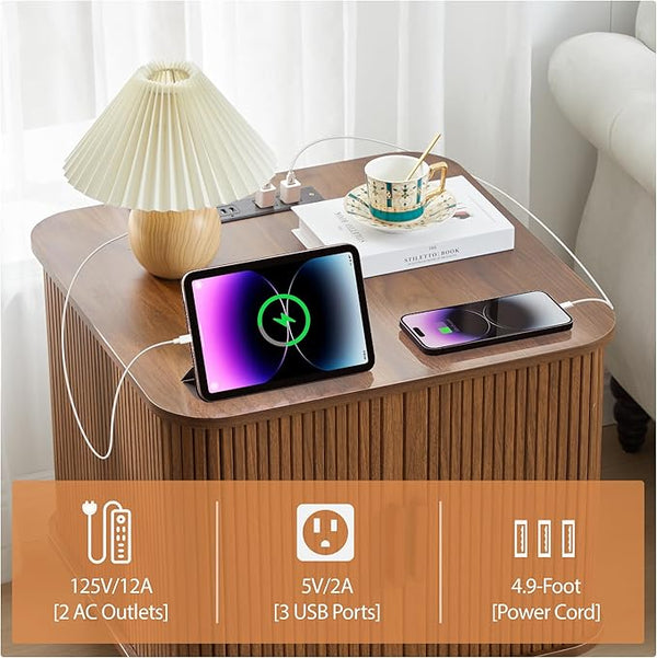 Walnut 24" Large Square End Table with Charging Station