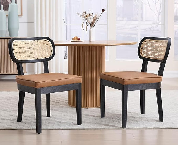 Cane-Back Faux Leather Dining Chairs Set