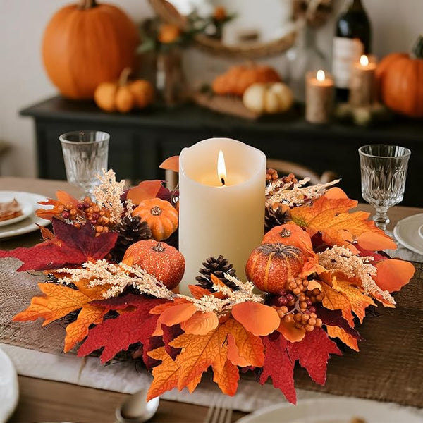 Autumn Pumpkin and Maple Leaf Wreath