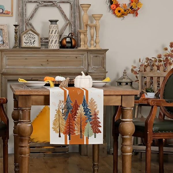 Autumn Forest Print Linen-Look Table Runner
