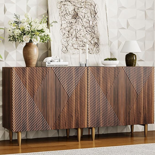 Fluted Walnut-Tone Media Console Cabinet