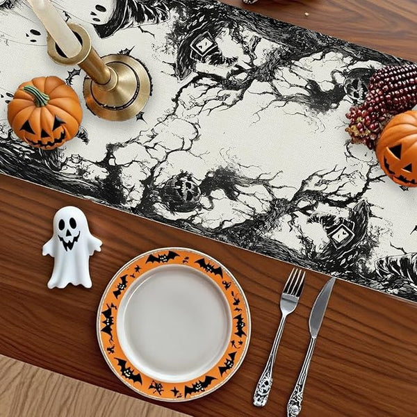 Ghost Print Halloween Table Runner