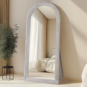 Arched Wood-Grain Floor Mirror — alternate angle showing full form