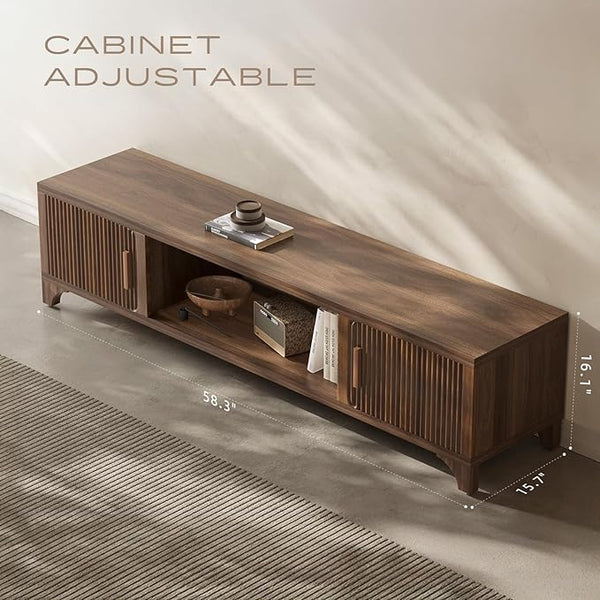 Dark Brown Fluted TV Stand for 55–65-Inch TVs