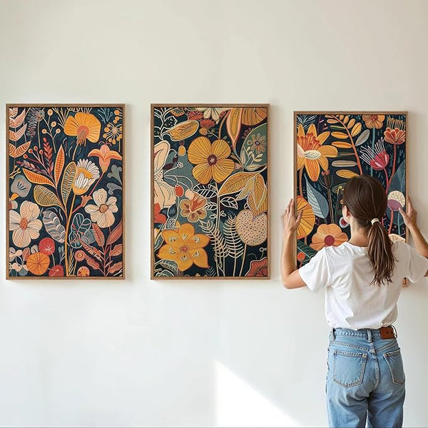 Burnt Orange Botanical Canvas Wall Art, Set of 3