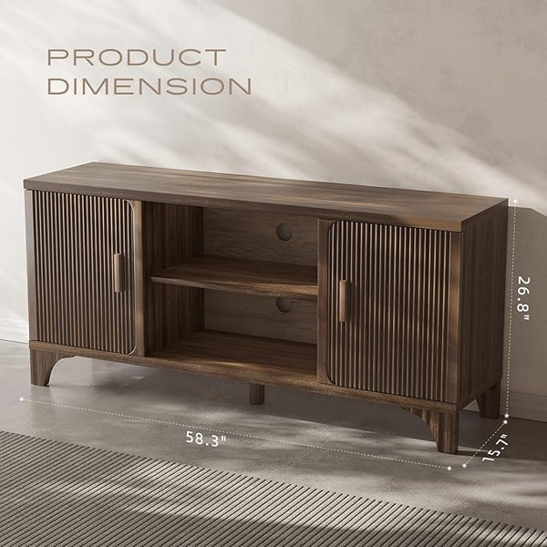 Tall Dark Brown Fluted TV Stand with Storage