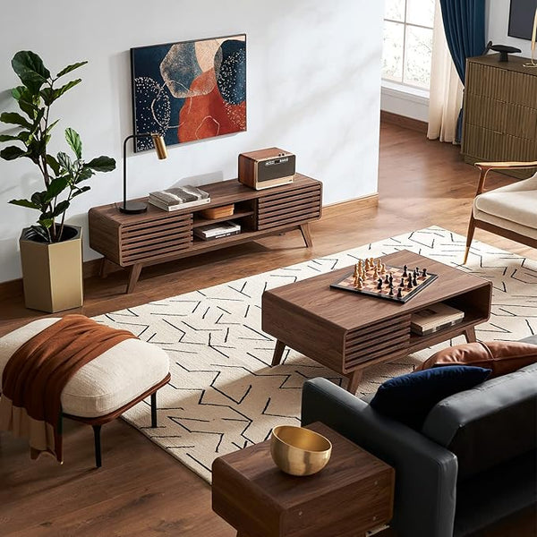 Walnut 59-Inch Mid-Century TV Stand with Storage